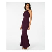 R&M RICHARDS Womens Purple Glitter Beaded Sleeveless Halter Full-Length Formal Mermaid Dress 10