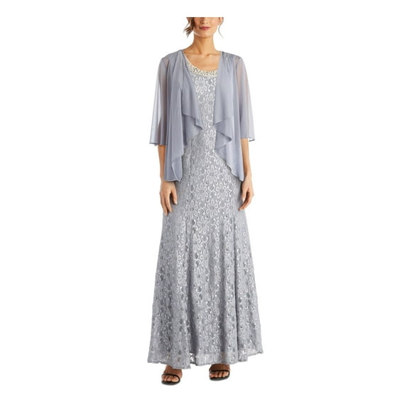 R&M RICHARDS Womens Silver Open Front 3/4 Sleeves Wear To Work Blazer Jacket 16