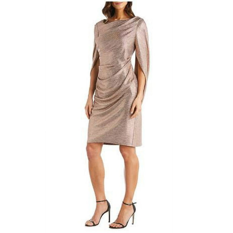 Metallic knit rose gold top one shoulder maxi dress