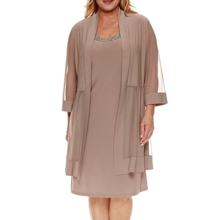 R&M Richards NEW Beige Womens Size 14W Plus Embellished Shift Dress