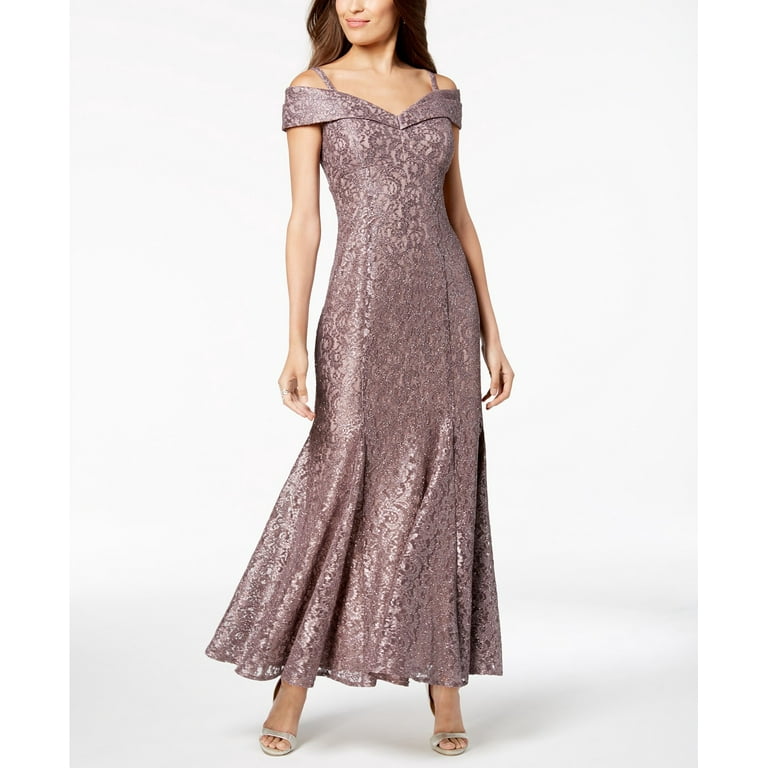 R & m richards illusion shoulder lace gown 2025