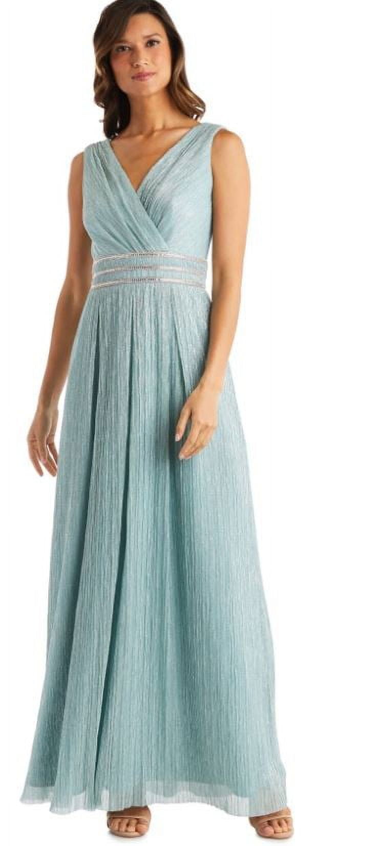 R&M Richards Petite Sleeveless Crinkle Rhinestone Waist Gown- Evening Gown  - Seafoam / 8P - Walmart.com