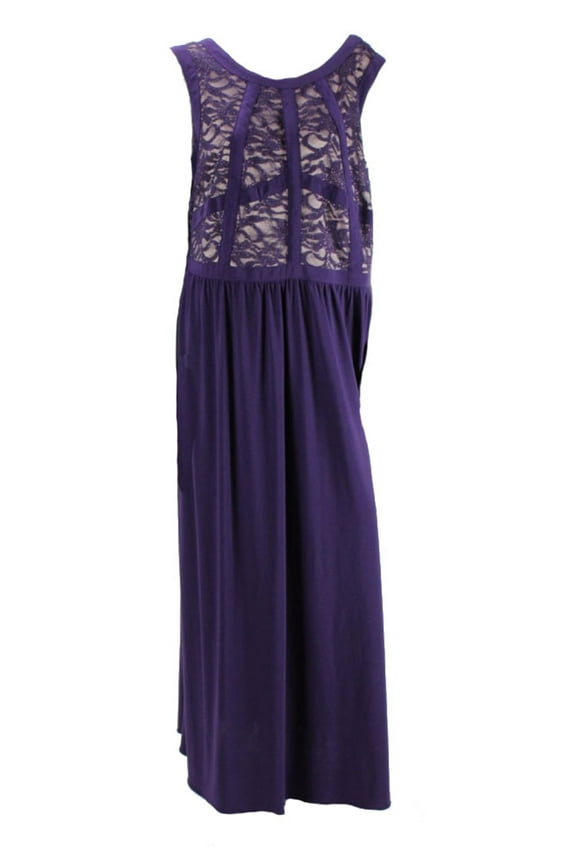 R & M Richards Plum Sleeveless Lace-Top Gown