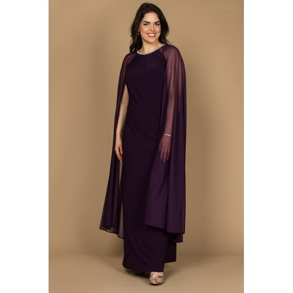 R&M Richards Plus Size Long Formal Cape Gown 2487W