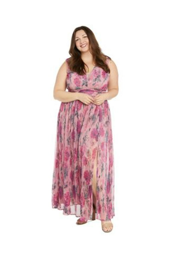 Cocktail Metallic Sleeveless Dress, Pink Multicolor, Women's 18W