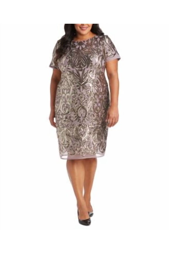R & M Richards Plus Size Sequined Purple Dress 22W