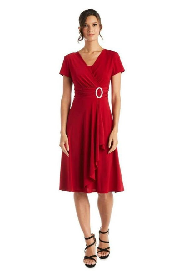 R & M Richards RED Women's Flutter Sleeve Stretch A-Line Dress, US 10