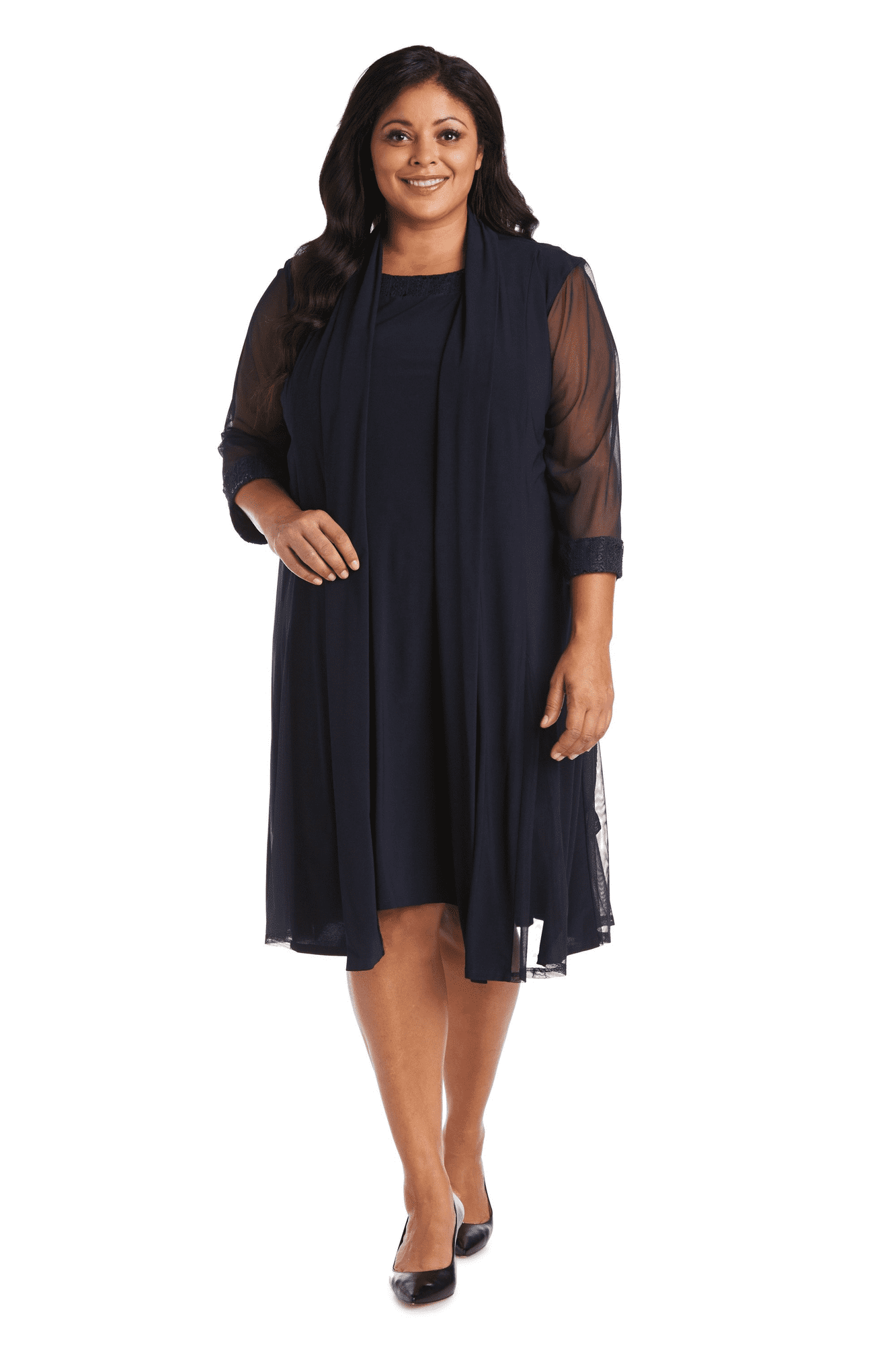 R&M Richards Shift Dress with Embellished Neckline and Sheer Jacket - Plus  