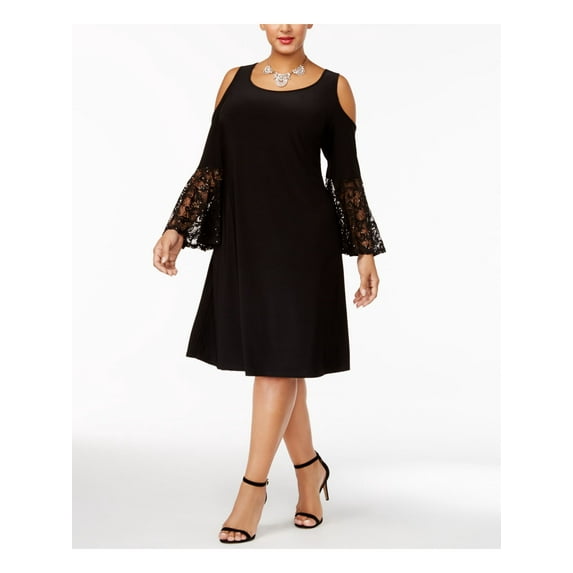 R&M Richards Short Dress with Shoulder Cutouts and Lace Fluted Sleeves - Plus