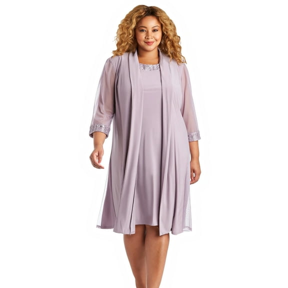 R & M Richards Two Piece Jersey Dress Lace Jacket 3221, Orchid, 14