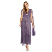 R&M Richards V-Neck Crinkle Pleat Maxi Dress w/ Cape Sleeves   Iris, 22W