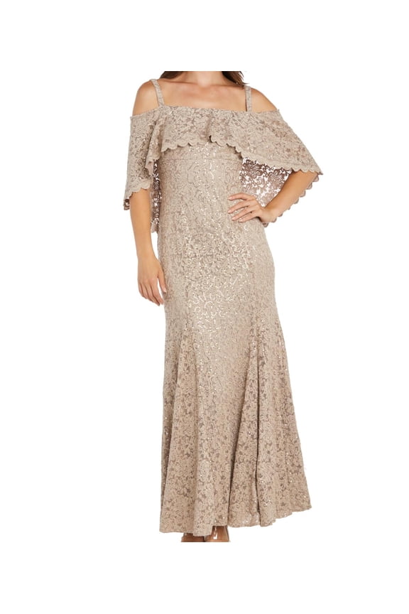 Women's Petite Scallop Luxe Mermaid Gown, Champagne, Size: US 14P