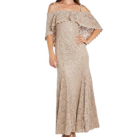 R&M Richards Women's Petite Scallop Luxe Mermaid Gown, Champagne, Size: US 14P