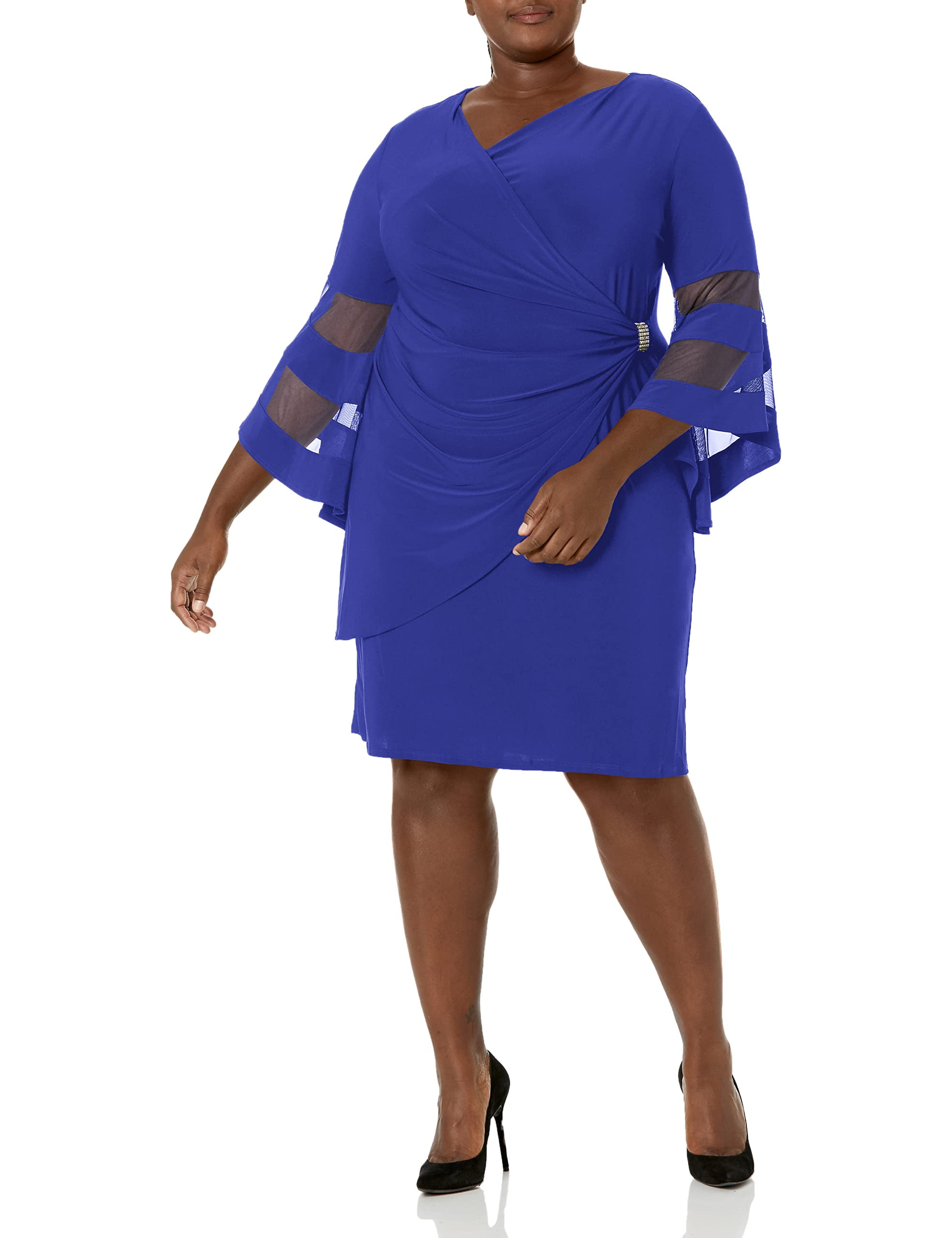 R&M Richards Women's Petite Sheer Allure Wrap Dress, Electric Blue -  Walmart.com