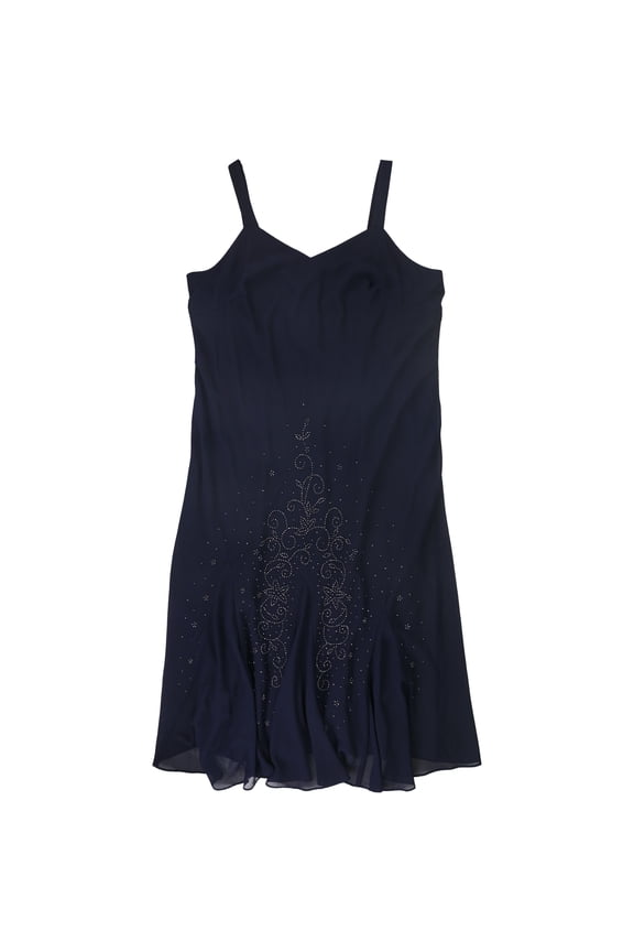 R & M Richards Womens Beaded Gown Dress, Blue, Plus Size, 16W