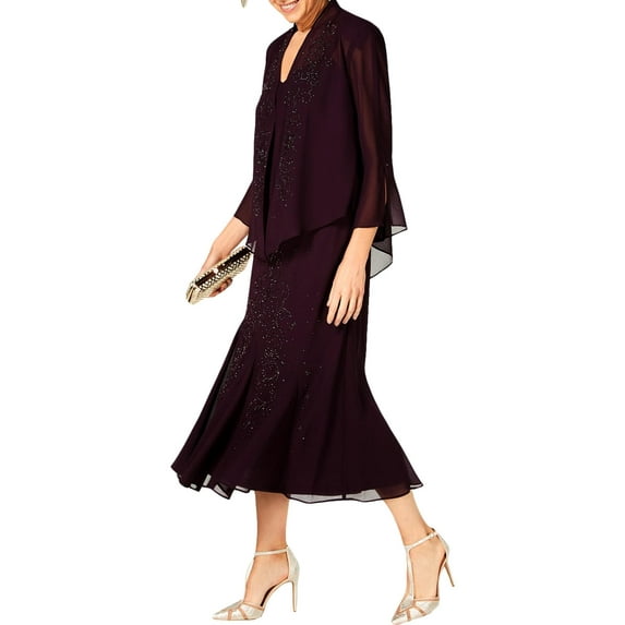R&M Richards Womens Chiffon Beaded Dress With Jacket