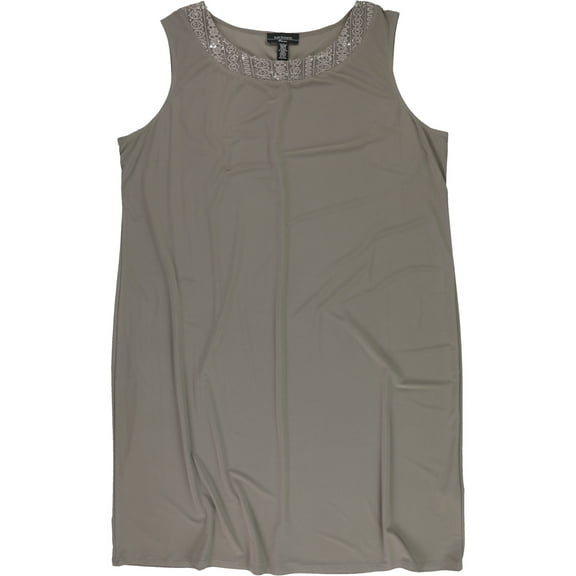 R & M Richards Womens Embellished Collar Shift Dress, Beige, Plus Size, 18W