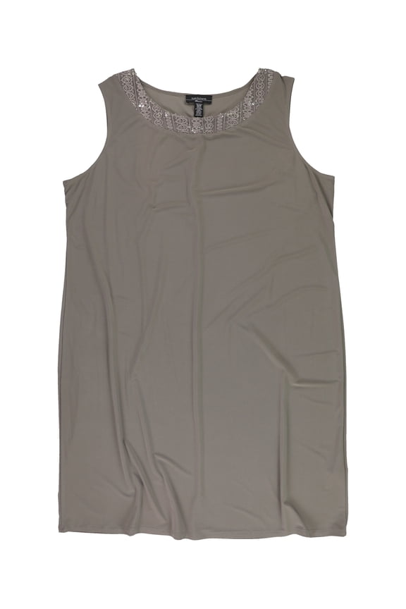 R & M Richards Womens Embellished Collar Shift Dress, Beige, Plus Size, 18W