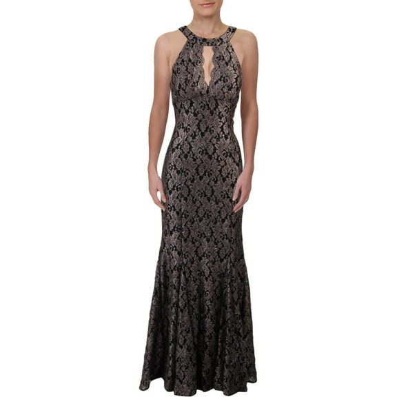 R&M Richards Womens Glitter Lace Evening Dress