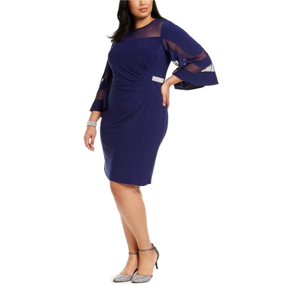 R & M Richards Womens Illusion Cocktail Dress, Blue, Plus Size, 20W