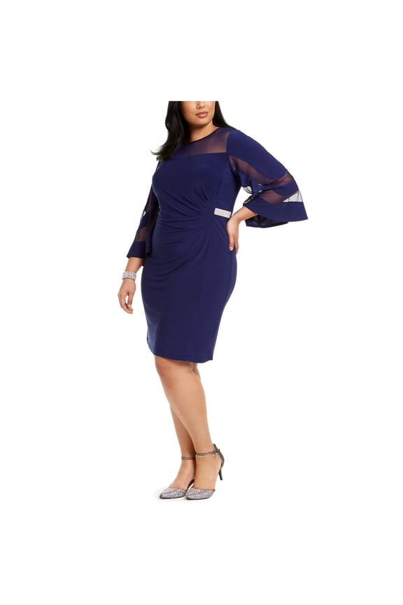 R & M Richards Womens Illusion Cocktail Dress, Blue, Plus Size, 20W