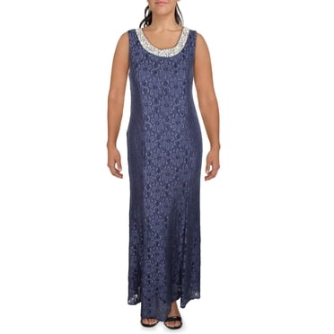 R&M Richards Women's Evening Glow Sequin Panel Dress | Sleeveless Boat Neck Gown With Satin Sash