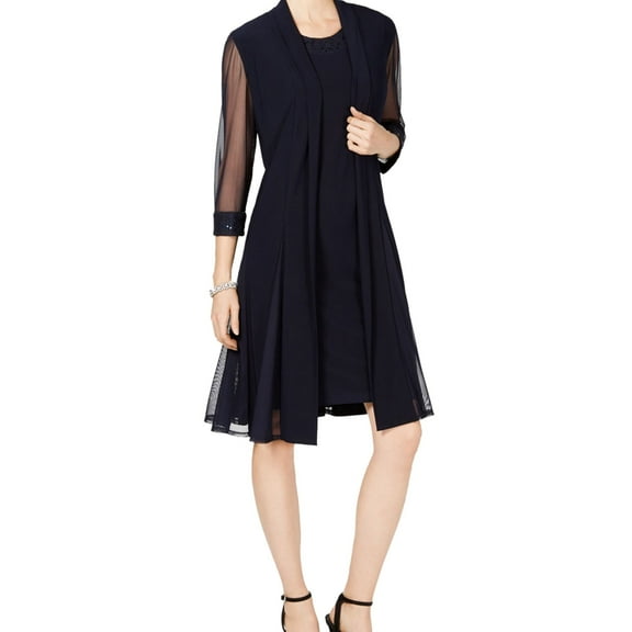 R & M Richards Womens Lace Trim Shift Dress, Blue, Petite, 8P