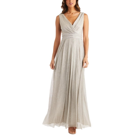 R&M Richards Womens Metallic Embellished Evening Dress