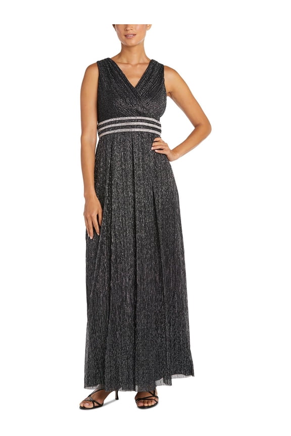 Womens Metallic Embellished Evening Dress