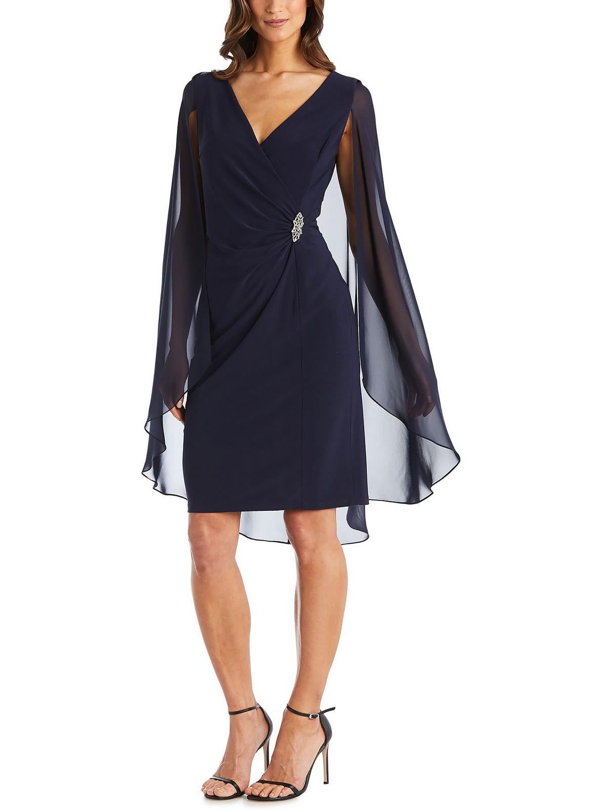 R&M Richards Womens Petites Chiffon Embellished Cocktail and Party