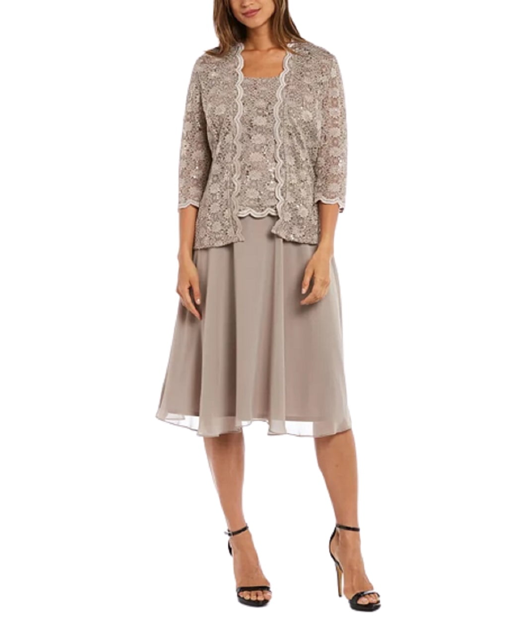 R M Richards Womens Sequined Belted Dress Brown Size 10