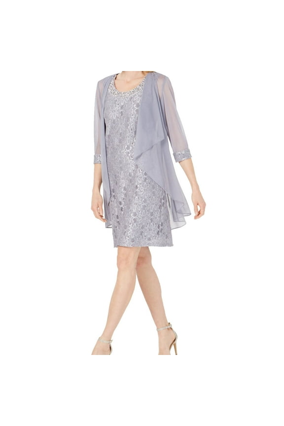 R & M Richards Womens Sheer Jacket, Grey, 8