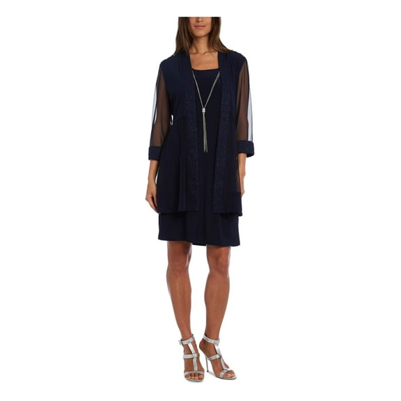 R&M Richards Womens Shift 2PC Cocktail and Party Dress Navy 14