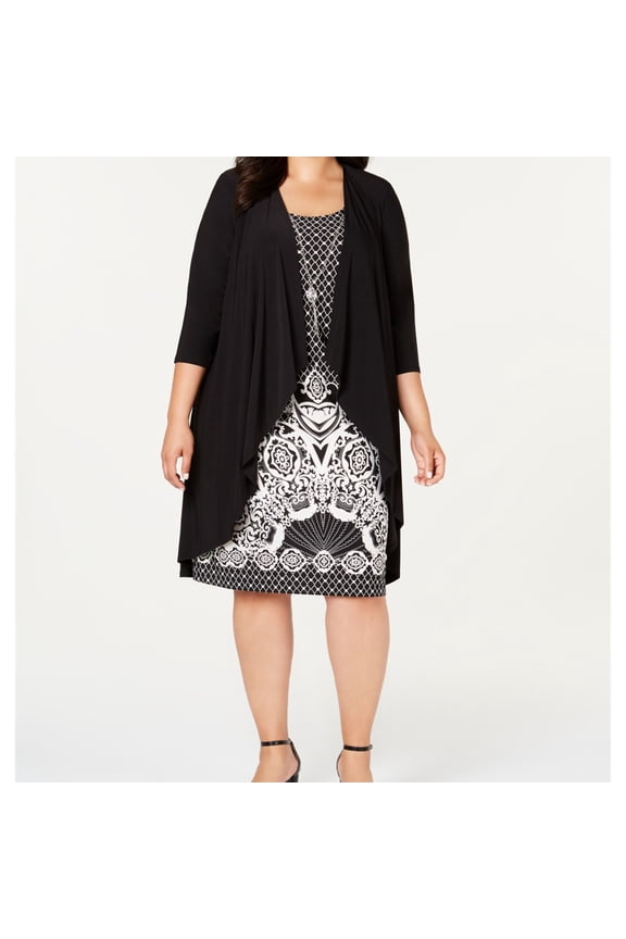 R & M Richards Womens Solid Angled Hem Cardigan Sweater, Black, Plus Size, 20W