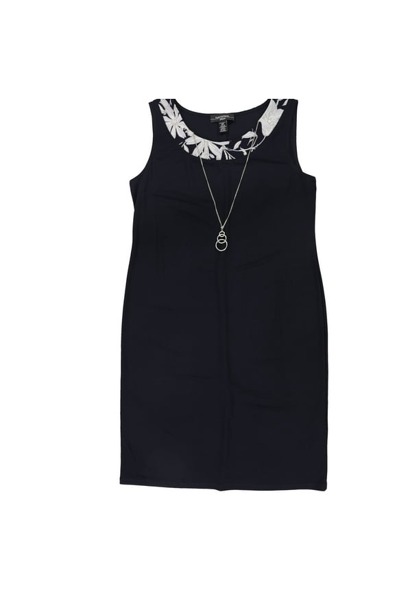 R & M Richards Womens Textured Neckline Shift Dress, Blue, Petite, 10P