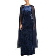 R&M Richards Womens Velvet Sheer Overlay Evening Dress