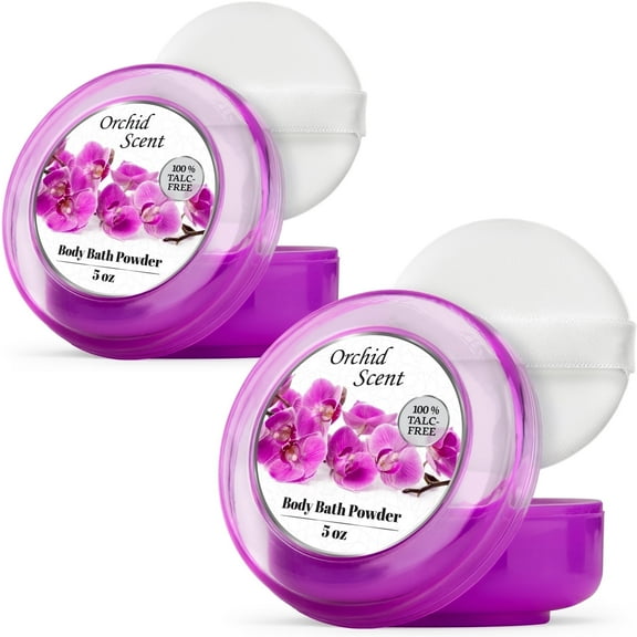 R-NEU Body Powder for Women, Talc-Free, Powder Puff, Soft Skin, Majestic Orchid Scent, 2 Pack (10oz)