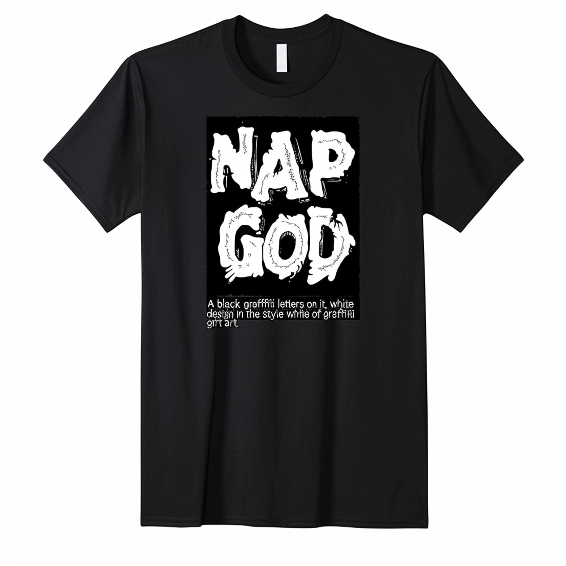 R Nap God Graffiti Style Black TShirt: Funny design with white graffiti ...