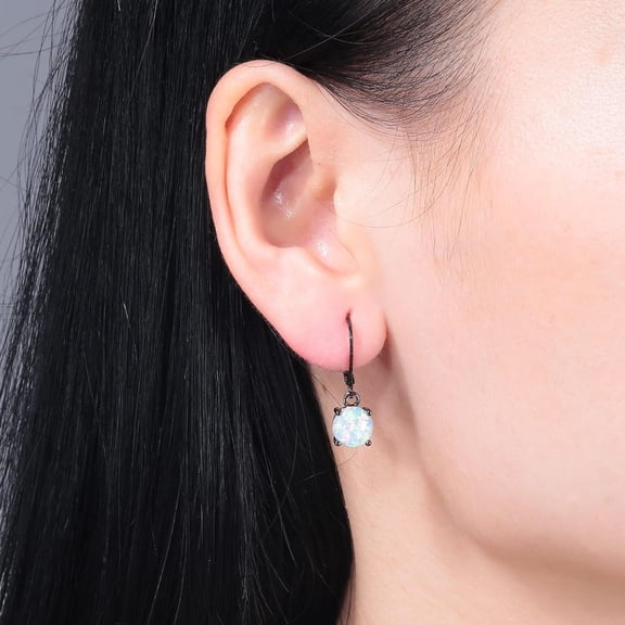 R Nd-Cut Opal Dangle Earrings, Fire Opal Rhodium Plated Women Jewelry Rback Gemstone Op Earrings[Z2137]