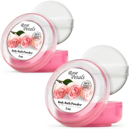 R-NEU 2 Pack Talc-Free Body Powder with Powder Puff, Elegant Rose Petal, 10 Oz