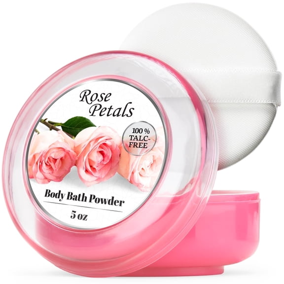 R-Neu Body Powder for Women, Talc-Free, Elegant Rose Petals, Soft & Silky Skin Dusting Powder with Puff, 5 oz
