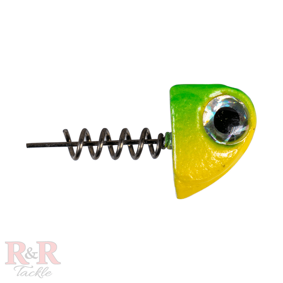 R & R Tackle 1oz Green and Yellow SlideBait Jighead with 7/0 Mustad Black Nickel Hook 2pk