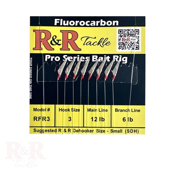 R & R Tackle (10 Pack) Size 3 Fluorocarbon Sabiki/ Bait Rig Red Head with Fish Skin