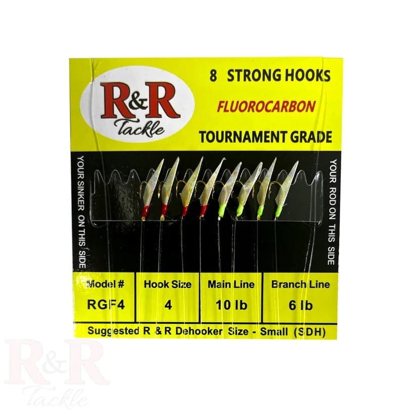 R & R Tackle (10 Pack) Size 4 Fluorocarbon Sabiki/Bait Rig Red/Green with Fish Skin