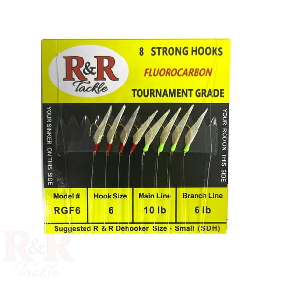 R & R Tackle (10 Pack) Size 6 Fluorocarbon Sabiki/ Bait Rig Red/Green Head with Fish Skin