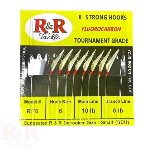 R & R Tackle (10 Pack) Size 6 Fluorocarbon Sabiki/ Bait Rig Red Head with Fish Skin