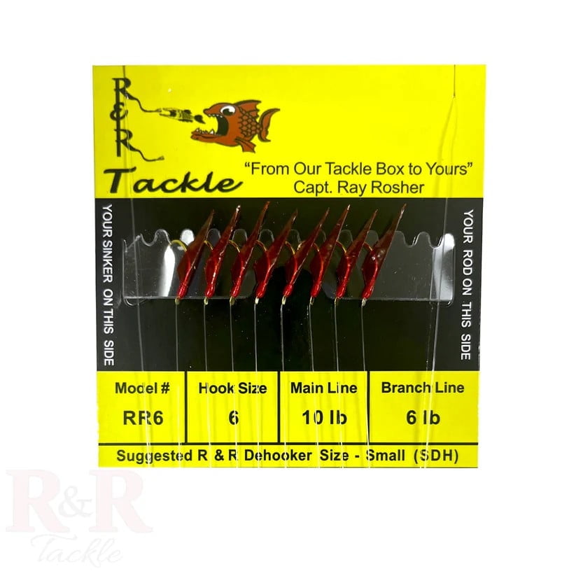 R & R Tackle (10 Pack) Size 6 Monofilament Sabiki/ Bait Rig Red Head with Fish Skin