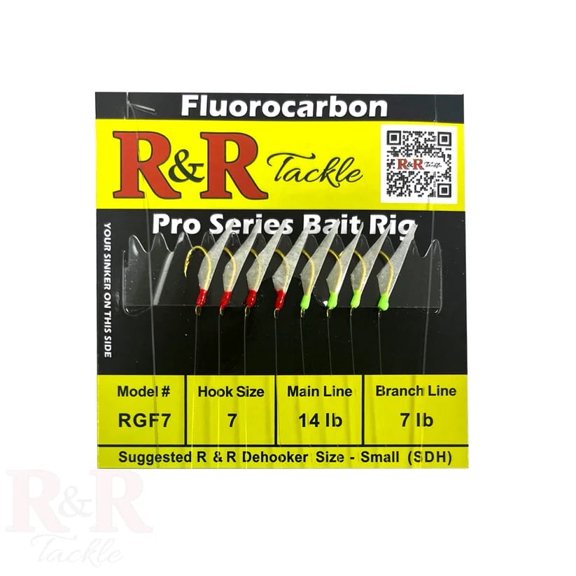 R & R Tackle (10 Pack) Size 7 Fluorocarbon Sabiki/ Bait Rig Red/ Green Head with Fish Skin