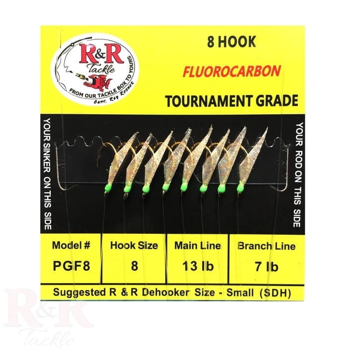 R & R Tackle (10 Pack) Size 8 Fluorocarbon Sabiki/Bait Rig Green Head with Fish Skin