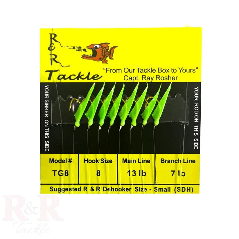 R & R Tackle (10 Pack) Size 8 Monofilament Sabiki/ Bait Rig Green Head with Fish Skin